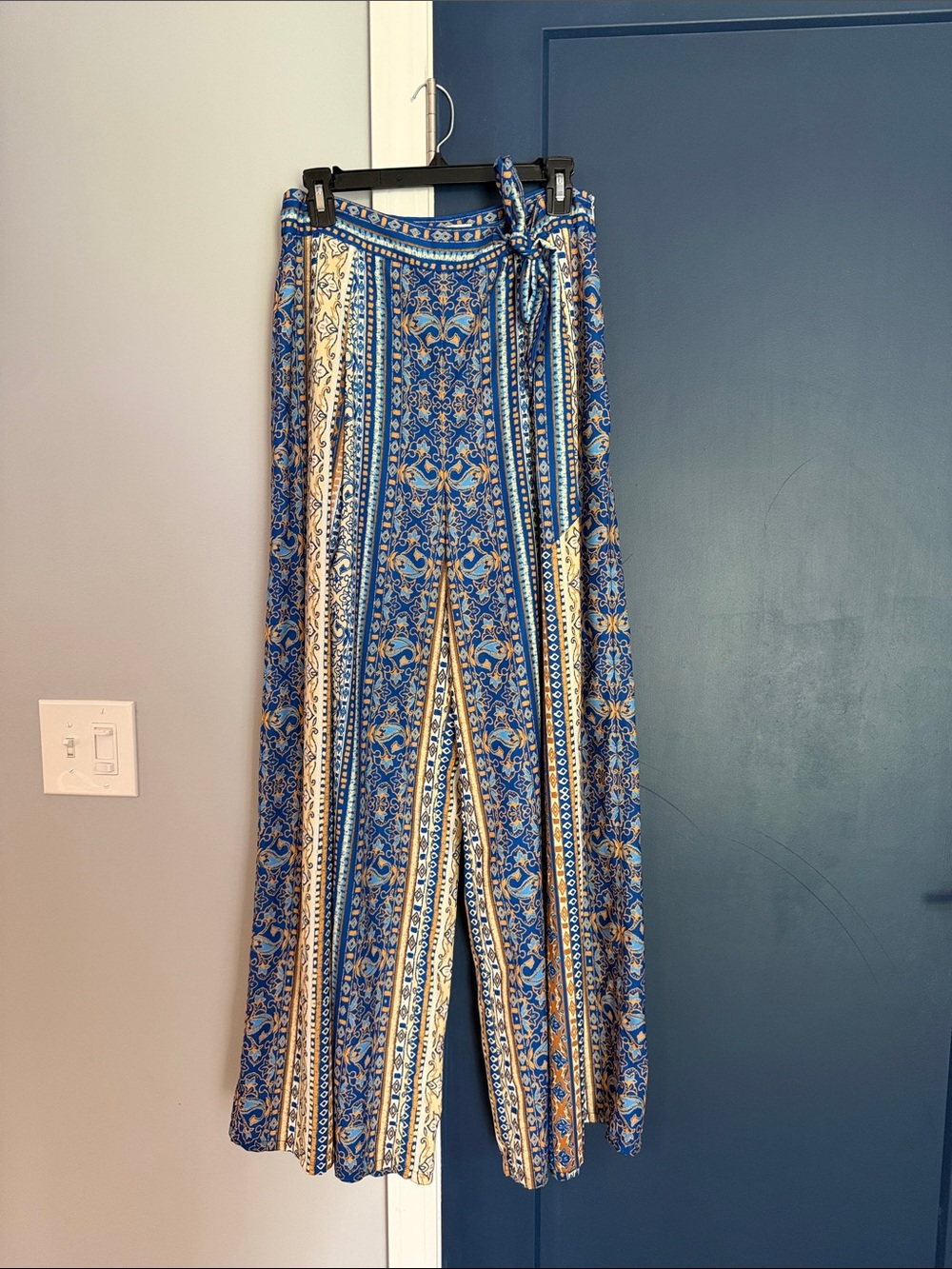 Blue Patterned Wide-Leg Pants boho flying tomato anthropologie